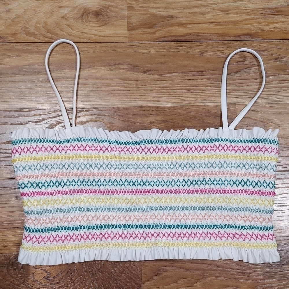 Isabella Rose White Smocked Ruffle Bikini Top L
